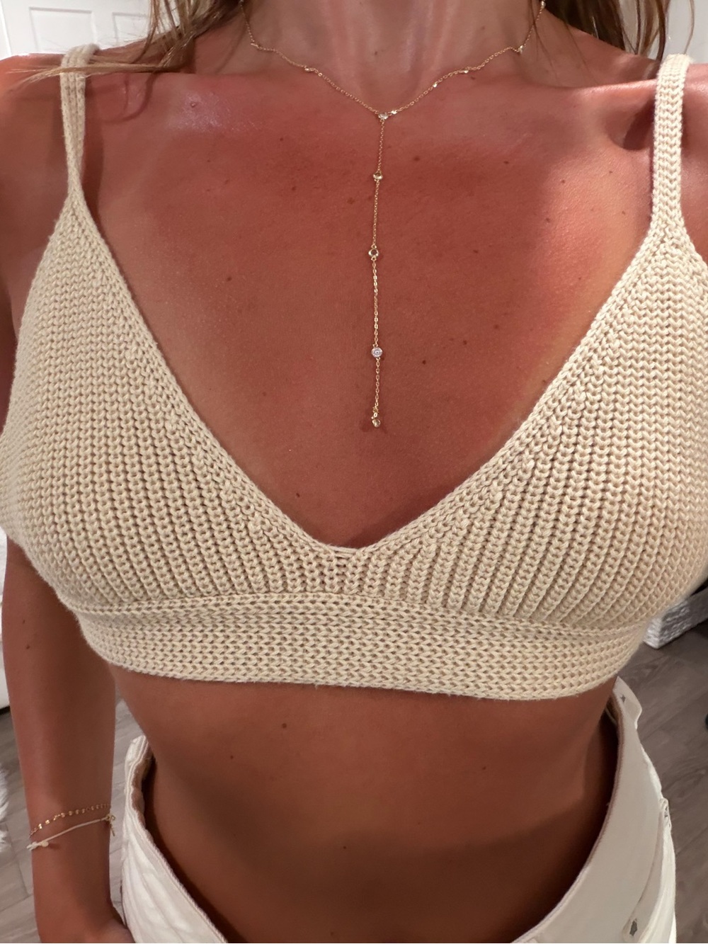 Cream Crochet Knit Crop Bralette Top